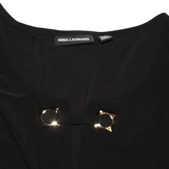 Nina Leonard Black Dress Womens Plus Size 3X Side Pockets Pull Over Embellished - Picture 4 of 6